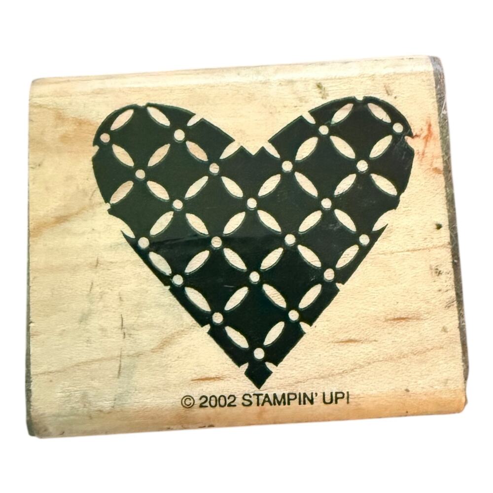 Stampin Up! Vintage 2002 Lines & Dots Heart Rubber Stamp